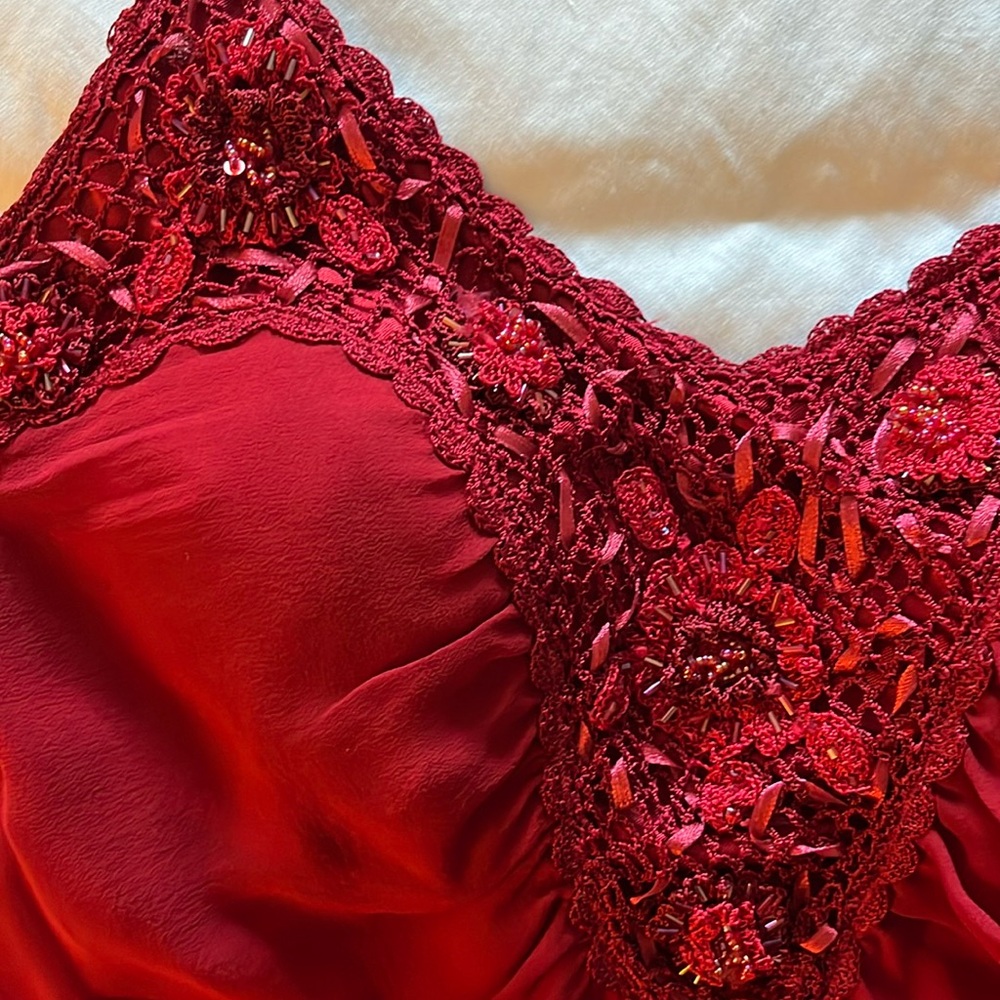 Red beaded silk flapper dress- beautiful!
